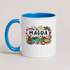 Personalized Poland landmarks mug with custom name, Polish flag, stork, Wawel Castle, windmill and pierogi - blue 11oz