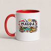 Personalized Poland landmarks mug with custom name, Polish flag, stork, Wawel Castle, windmill and pierogi - red 11oz