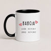 A Black 11oz ceramic Polish coffee mug featuring custom grandchildren's names and birth dates