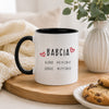 Lifestyle photo of the Polish mug featuring custom grandchildren's names and birth dates