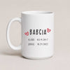 A White 15oz ceramic Polish coffee mug featuring custom grandchildren's names and birth dates