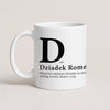 A White 11oz ceramic Polish coffee mug featuring the phrase 'D Jak Dziadek' and custom grandchildren's names