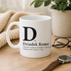 Lifestyle photo of the Polish mug featuring the phrase 'D Jak Dziadek' and custom grandchildren's names