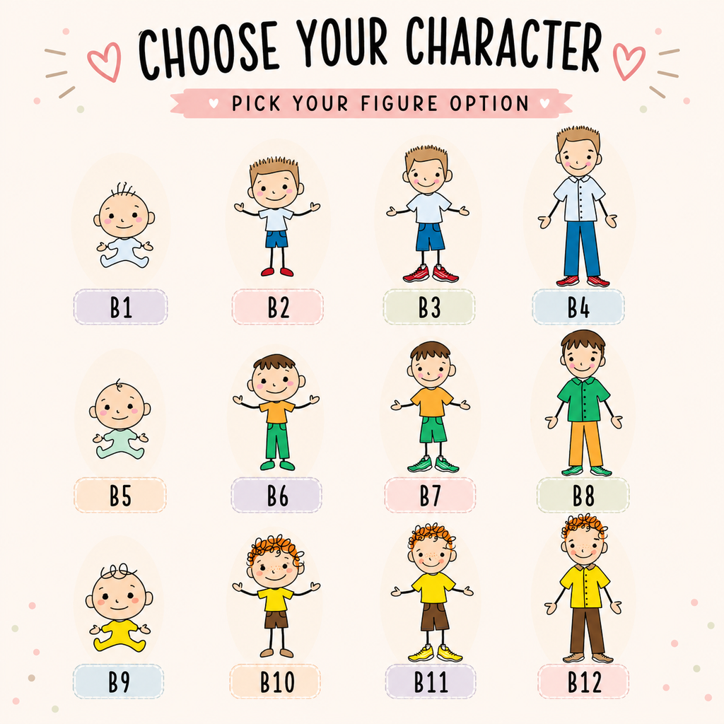 Design preview showing the custom grandchildren character illustration options available for personalization