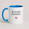 A Blue 11oz ceramic Polish coffee mug featuring the 'Dziadek Doskonały' design with a subtle heart accent
