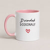 A Pink 11oz ceramic Polish coffee mug featuring the 'Dziadek Doskonały' design with a subtle heart accent
