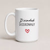 A White 15oz ceramic Polish coffee mug featuring the 'Dziadek Doskonały' design with a subtle heart accent