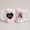 A White 15oz ceramic Polish coffee mug featuring a custom name, custom photo, hearts, and the message 'Kocham Cię'