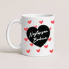A White 11oz ceramic Polish coffee mug featuring the 'Najlepsza Babcia' design with a bold black heart and red heart pattern