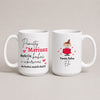Two white ceramic mugs shown side by side on a light beige background. The left mug has Polish text in black and red with small red hearts.