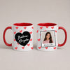 A Red 11oz ceramic Polish coffee mug featuring a custom name, custom photo, hearts, and the message 'Kocham Cię'