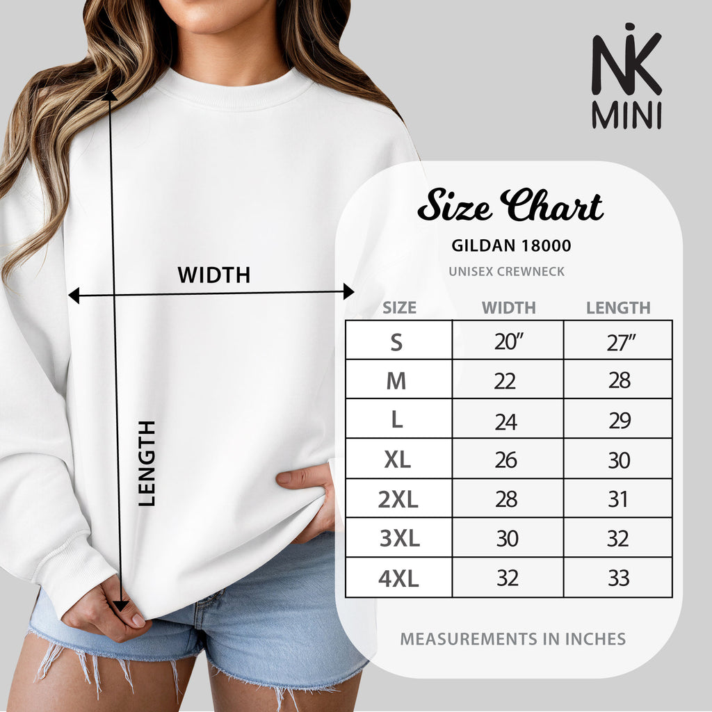 Gildan 18000 Crewneck Size Chart