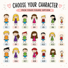 Design preview showing the custom grandchildren character illustration options available for personalization