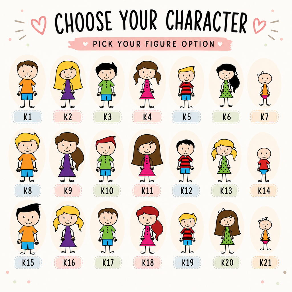 Design preview showing the custom grandchildren character illustration options available for personalization