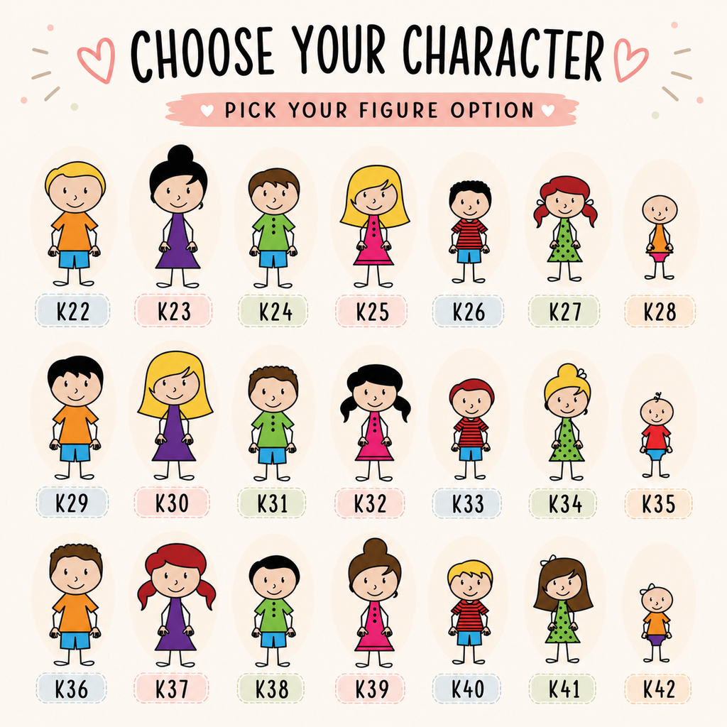 Design preview showing the custom grandchildren character illustration options available for personalization