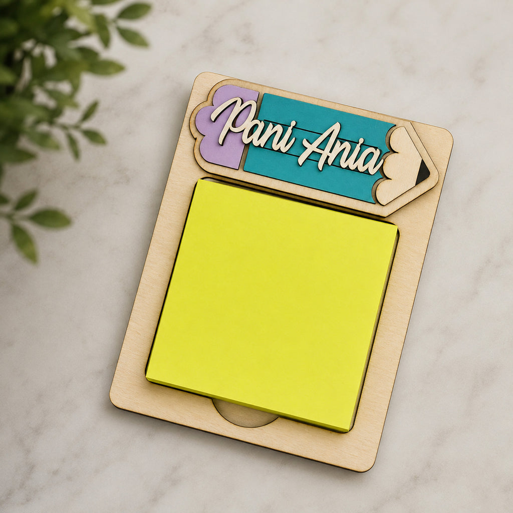 Personalized Teacher Sticky Note Holder - Wooden Pencil Desk Gift