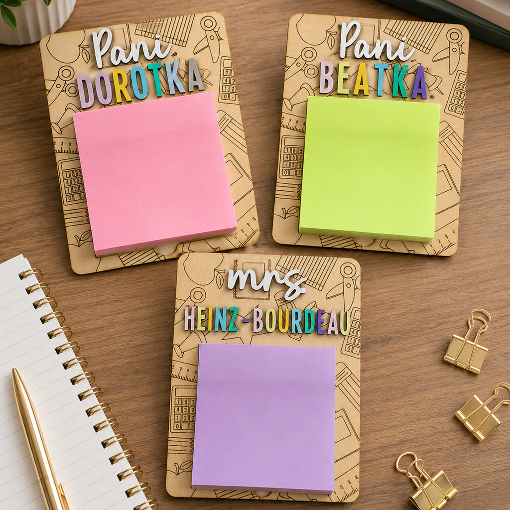 Personalized Teacher Sticky Note Holder - Colorful Wooden Desk Gift