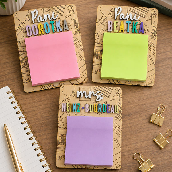 Personalized Teacher Sticky Note Holder - Colorful Wooden Desk Gift