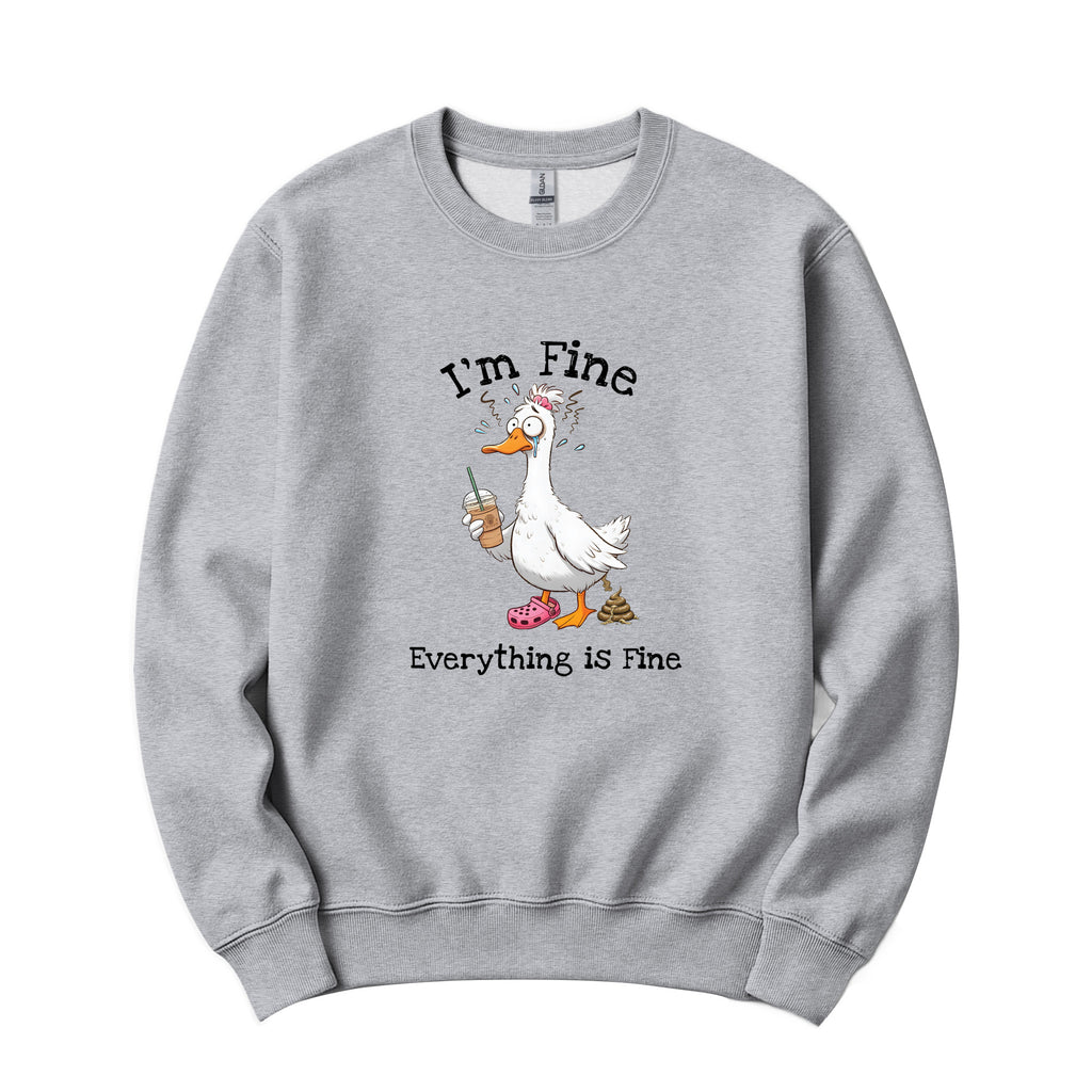 "I'm Fine, Everything Is Fine" Funny Duck Crewneck in Athletic Heather