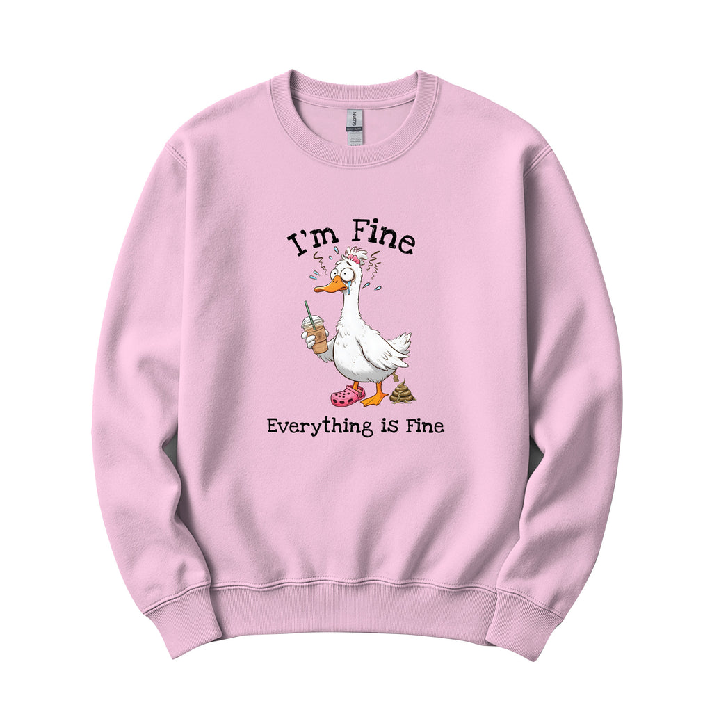 "I'm Fine, Everything Is Fine" Funny Duck Crewneck in Pink