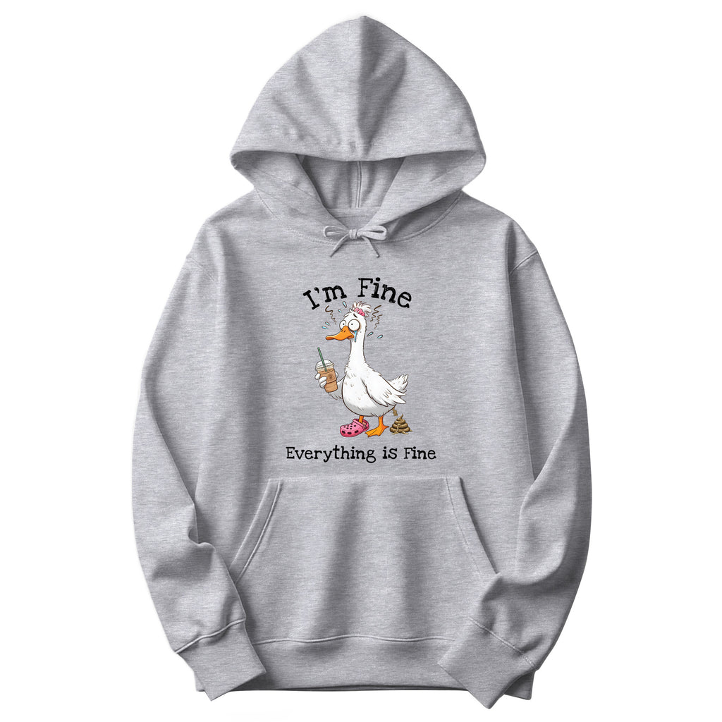"I'm Fine, Everything Is Fine" Funny Duck Hoodie in Athletic Heather