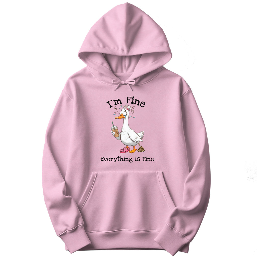 "I'm Fine, Everything Is Fine" Funny Duck Hoodie in Pink