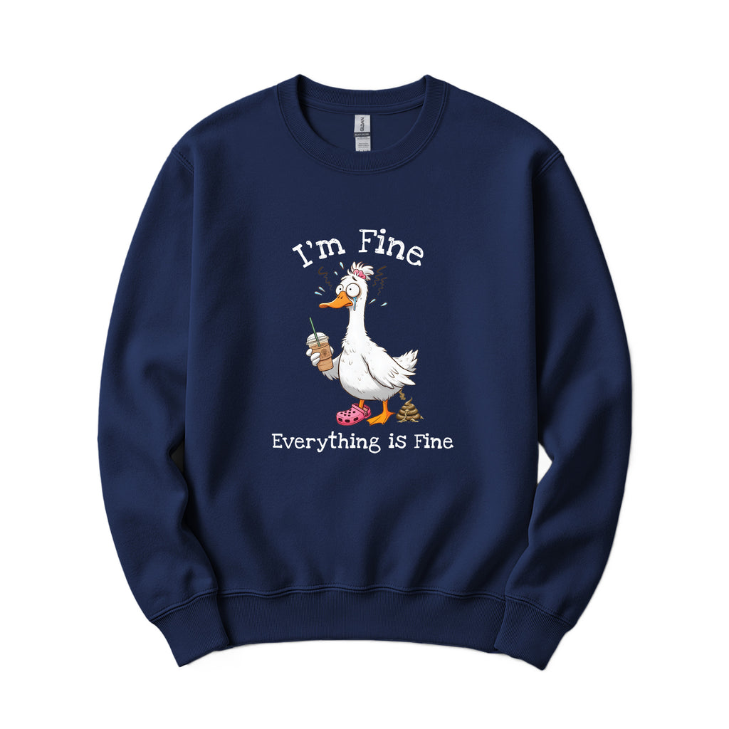 "I'm Fine, Everything Is Fine" Funny Duck Crewneck in Navy