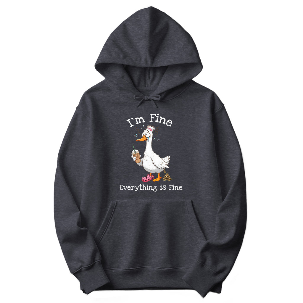 "I'm Fine, Everything Is Fine" Funny Duck Hoodie in Dark Heather Gray