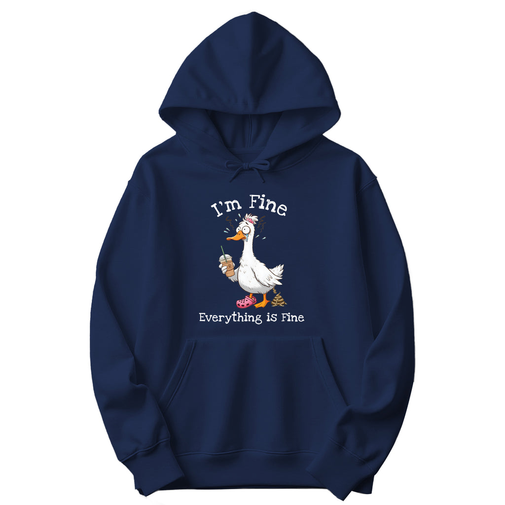 "I'm Fine, Everything Is Fine" Funny Duck Hoodie in Navy