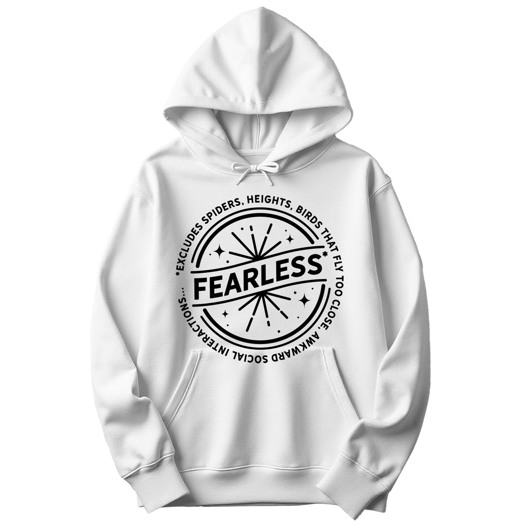 "Fearless"* Funny Badge Hoodie in White