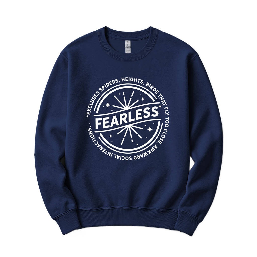 "Fearless"* Funny Badge Crewneck in Navy