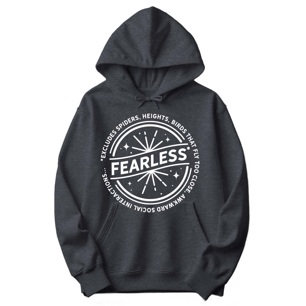 "Fearless"* Funny Badge Hoodie in Dark Heather Gray