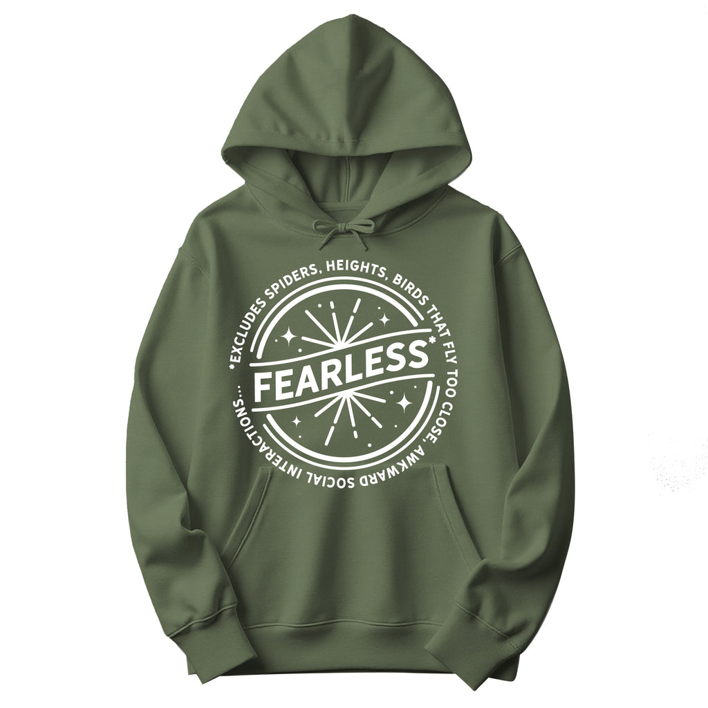 "Fearless"* Funny Badge Hoodie in Military Green