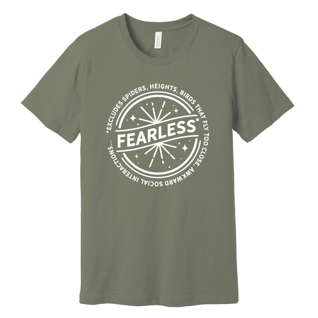 "Fearless"* Funny Badge T-Shirt in Military Green