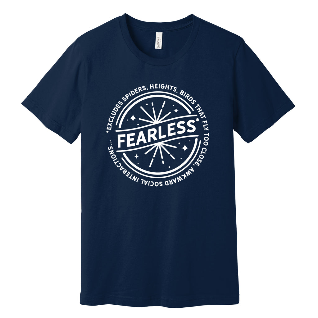 "Fearless"* Funny Badge T-Shirt in Navy