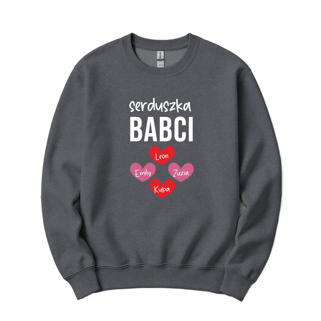 Serduszka Babci Personalized Crewneck in Dark Grey Heather
