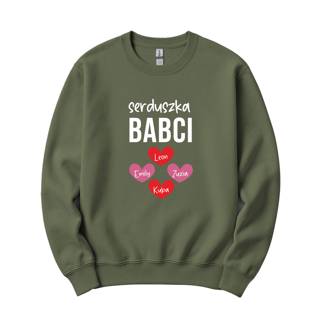 Serduszka Babci Personalized Crewneck in Military Green