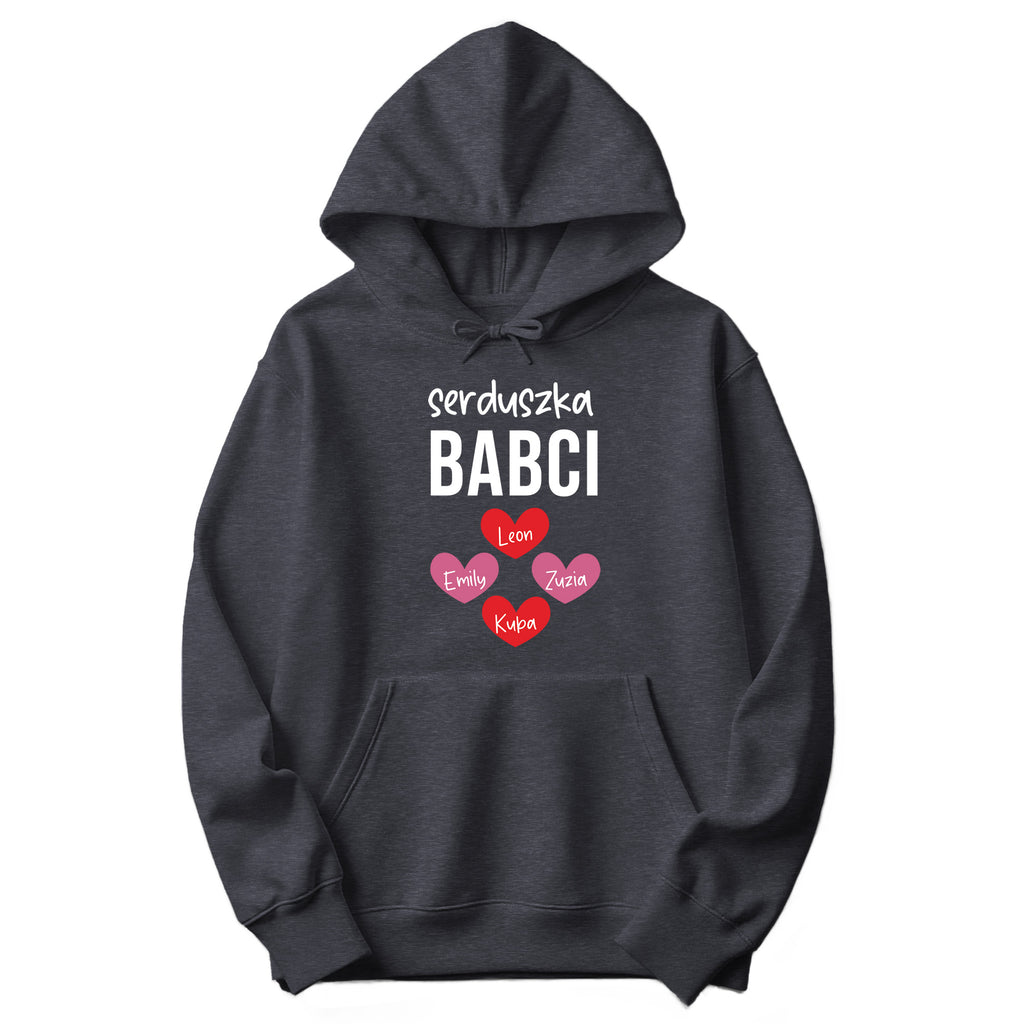 Serduszka Babci Personalized Hoodie in Dark Grey Heather