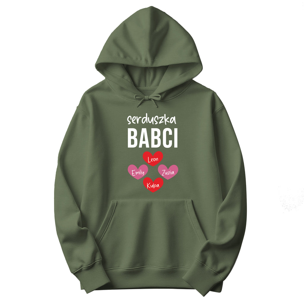 Serduszka Babci Personalized Hoodie in Military Green