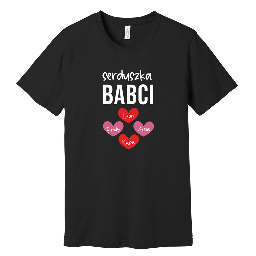 Serduszka Babci Personalized T-Shirt in Black