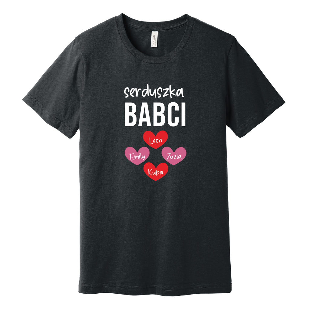 Serduszka Babci Personalized T-Shirt in Dark Grey Heather