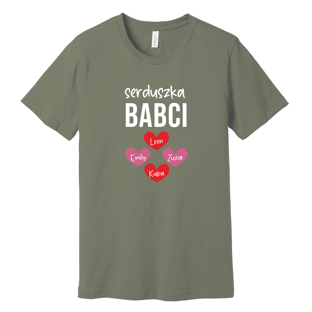 Serduszka Babci Personalized T-Shirt in Military Green
