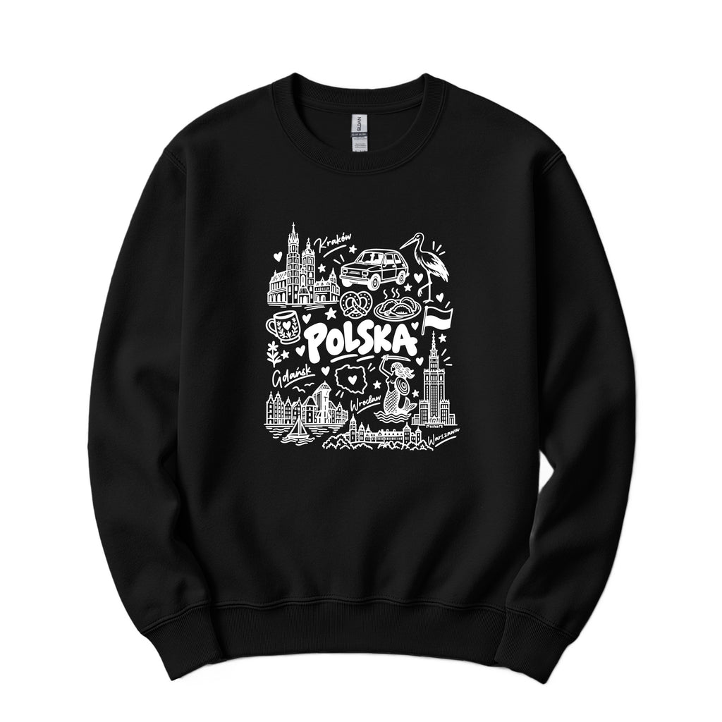 Polska landmarks patriotic Polish crewneck sweatshirt - black
