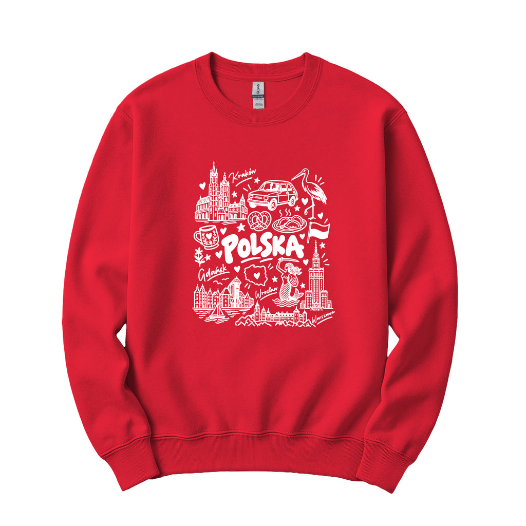 Polska landmarks patriotic Polish crewneck sweatshirt - red