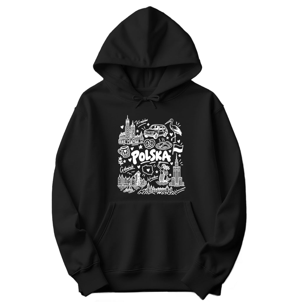 Polska landmarks patriotic Polish hoodie - black