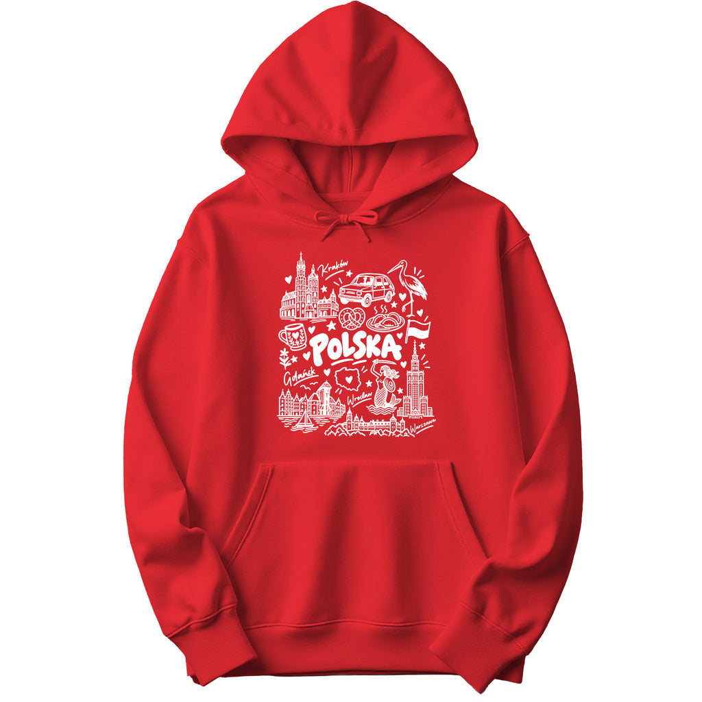 Polska landmarks patriotic Polish hoodie - red