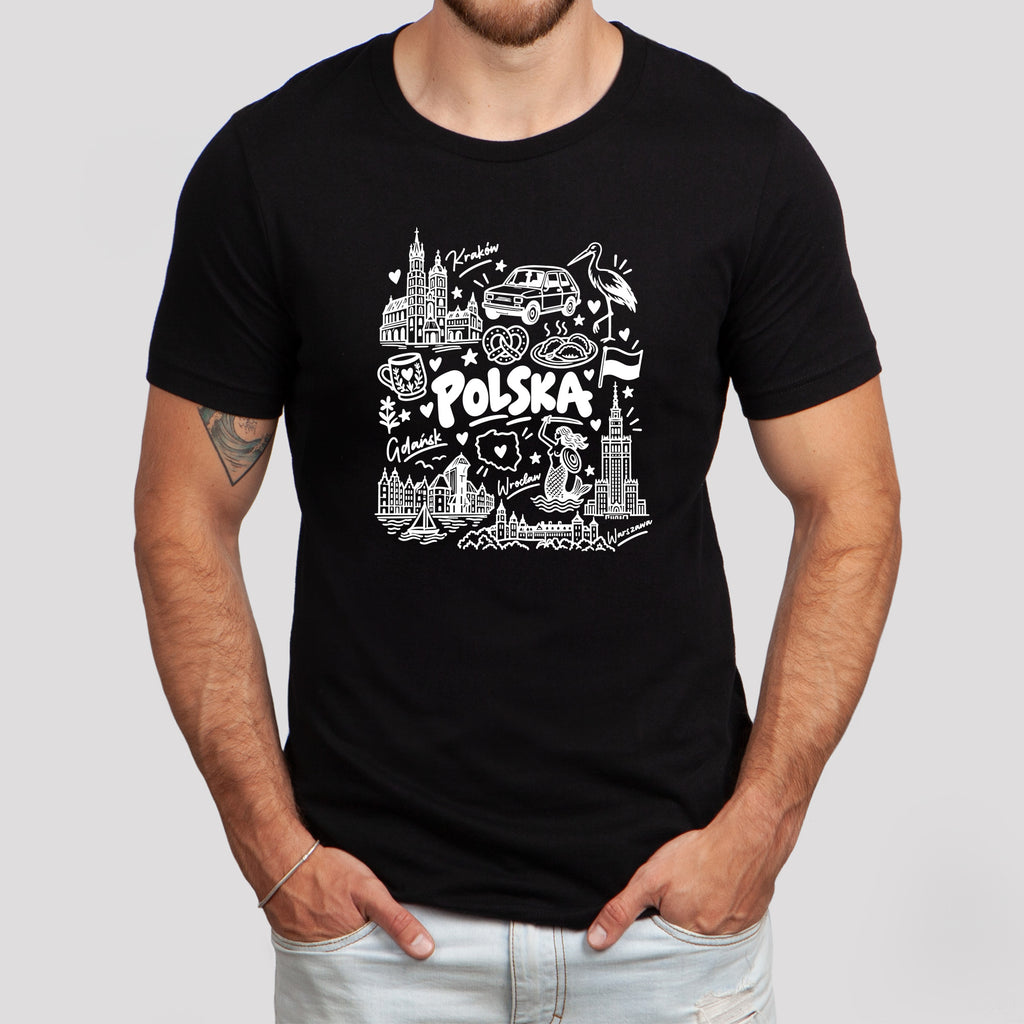 Polska landmarks patriotic Polish t-shirt lifestyle photo - black tee