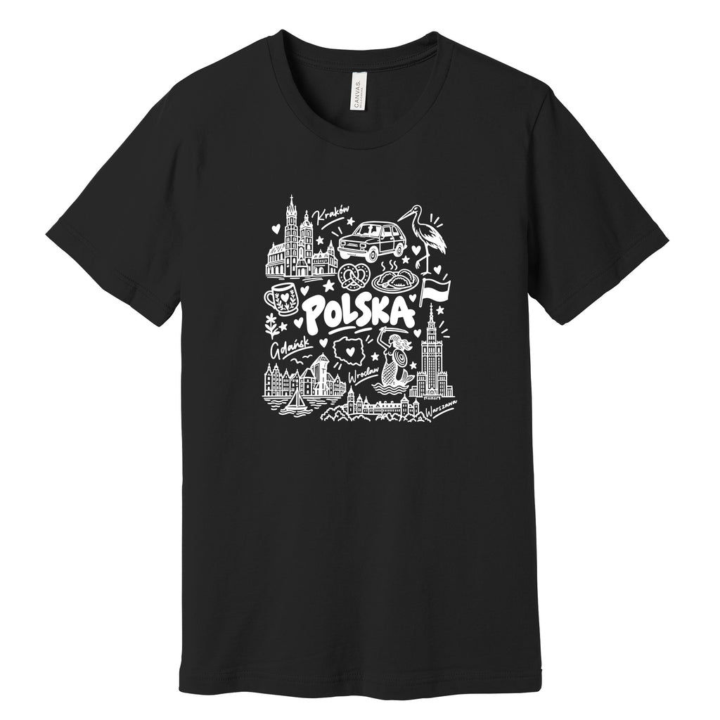 Polska landmarks patriotic Polish t-shirt - black tee