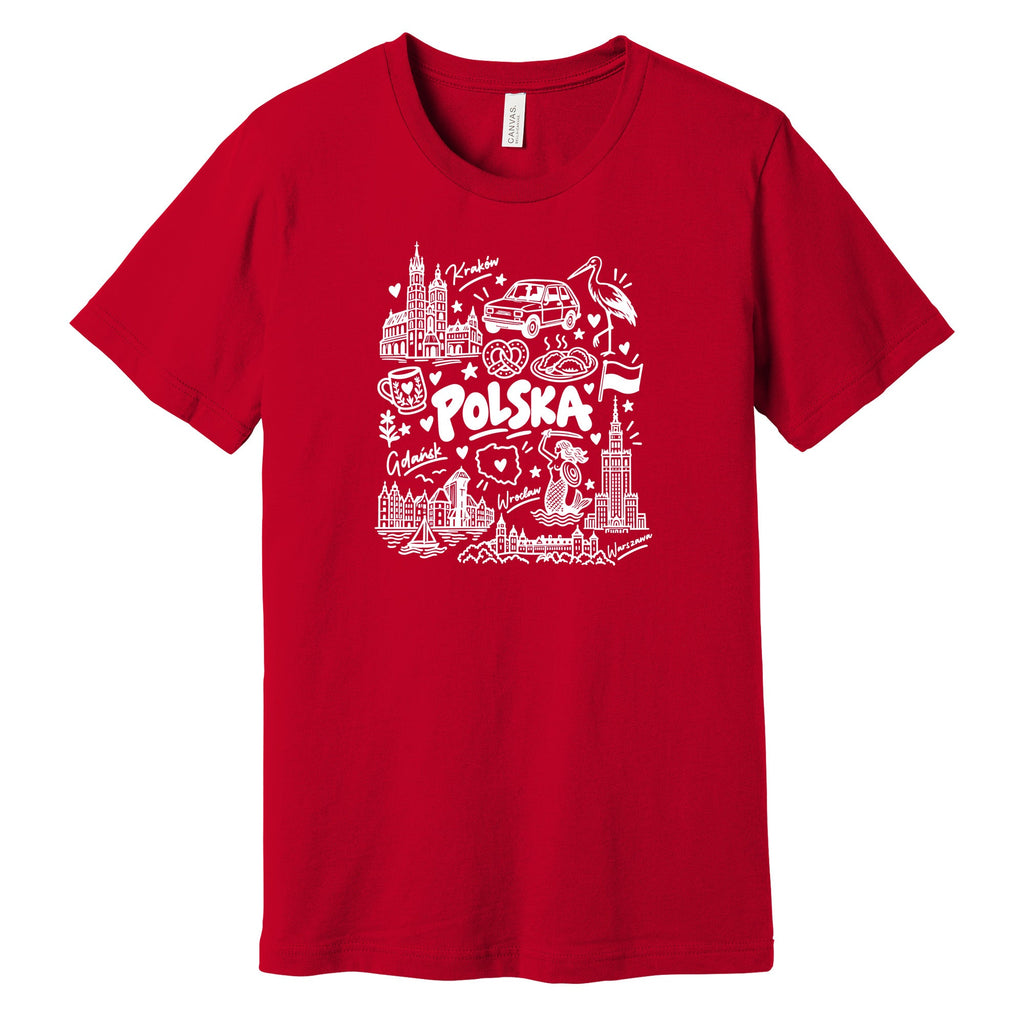 Polska landmarks patriotic Polish t-shirt - red tee