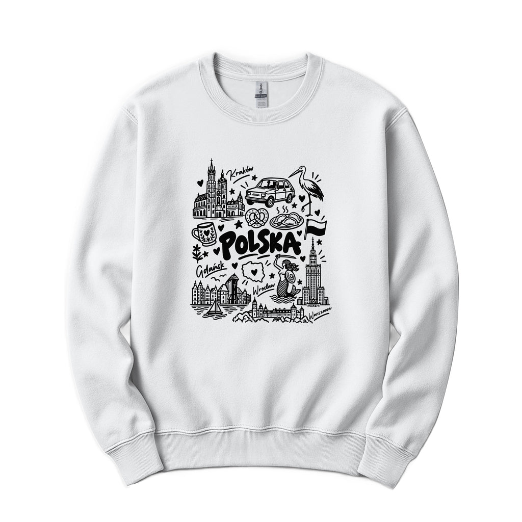 Polska landmarks patriotic Polish crewneck sweatshirt - white